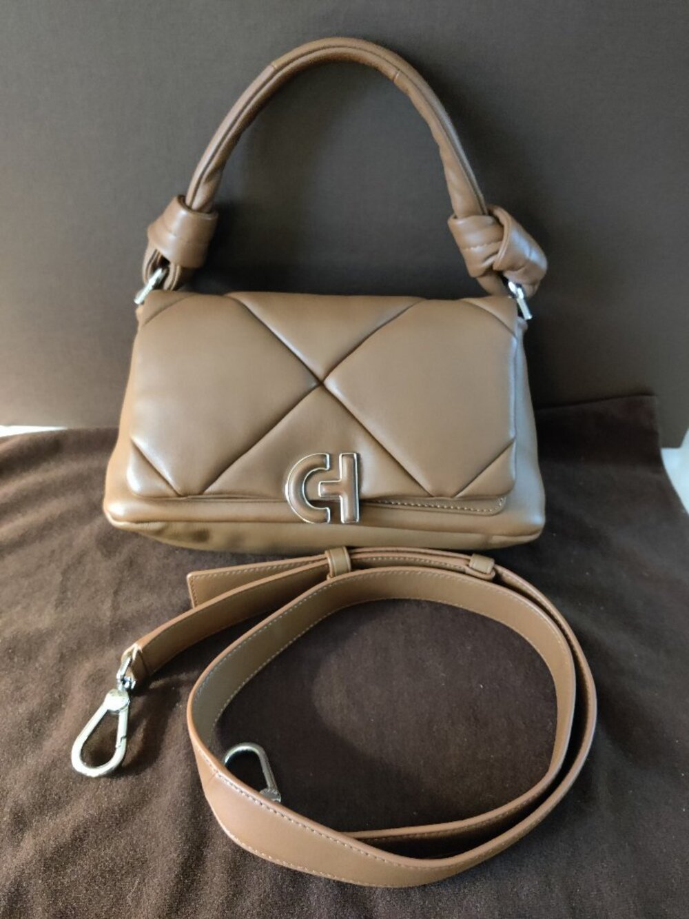 NWT Cole Haan Grand Series Quilted Leather Shoulder/Puff Bag in Caramel